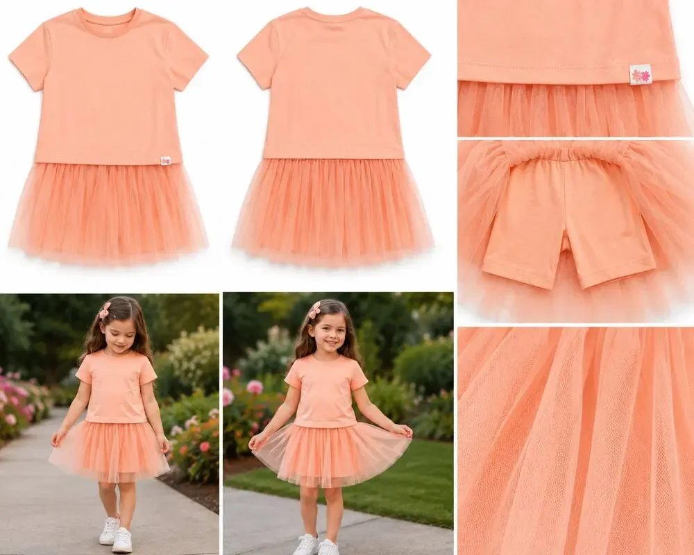 Wonder Nation Girls Peach Tulle Skirt Set – Size 7